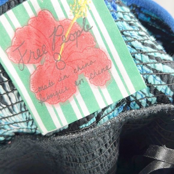 Free People Palm Tree Smocked Tie Back Dress Embroidered Black Aqua 8 - Picture 10 of 10